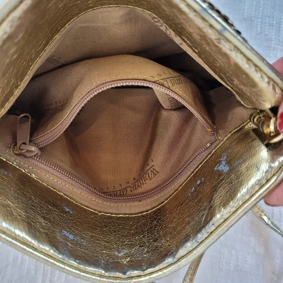 Whiting and Davis vintage shimmer gold small purse clutch with strap fancy party - Picture 6 of 13